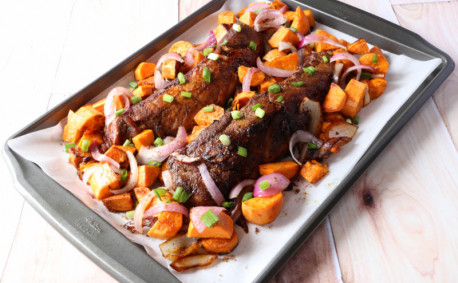 Roast Pork Tenderloin and Sweet Potato Sheet Pan Dinner