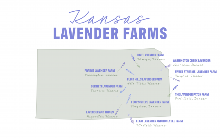 Map of lavender farms in Kansas